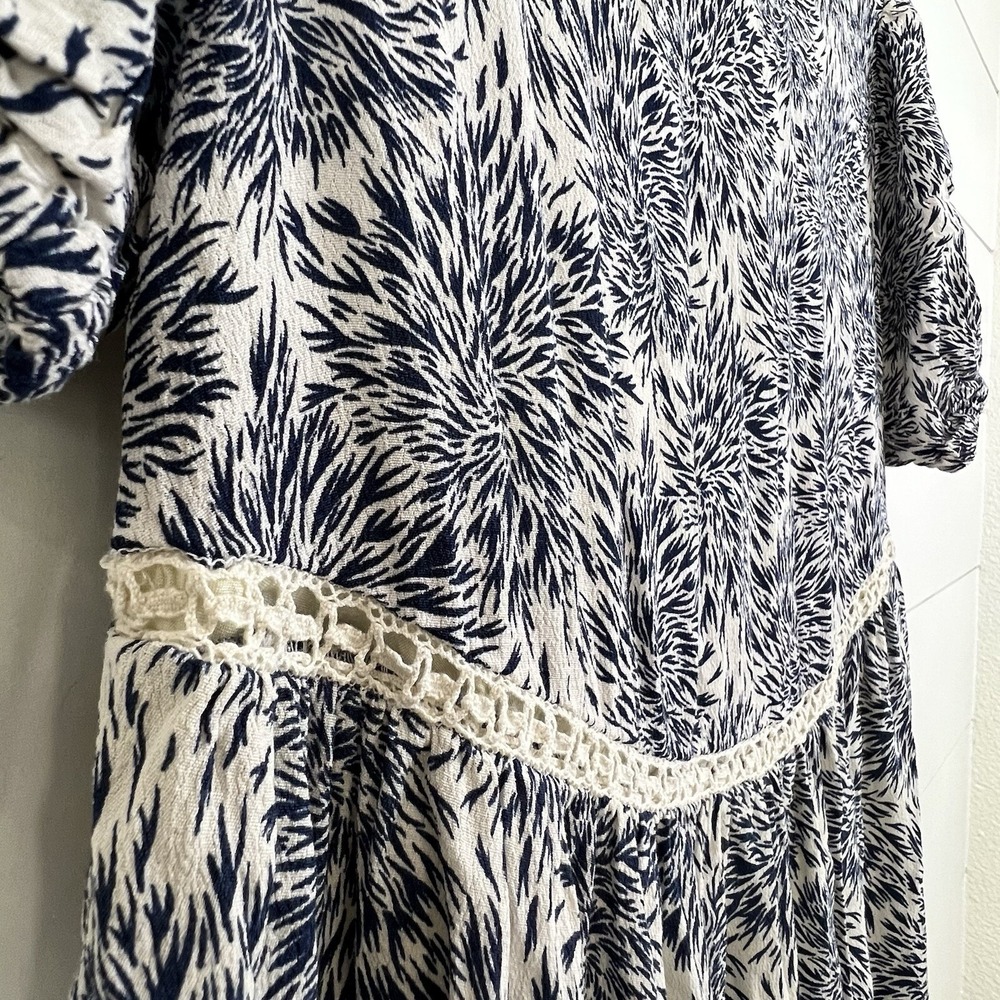 Sundance My Matilda Tiered Midi Dress Women L Navy Floral Crochet High Low Hem - Picture 8 of 11
